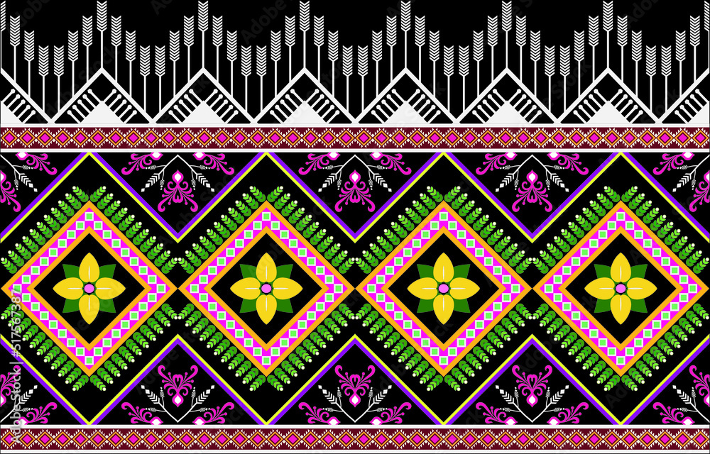 Oriental ethnic geometry ikat seamless pattern traditional design for background, rug, wallpaper, clothing, wrap, batik, cloth, embroidery style vector illustration.