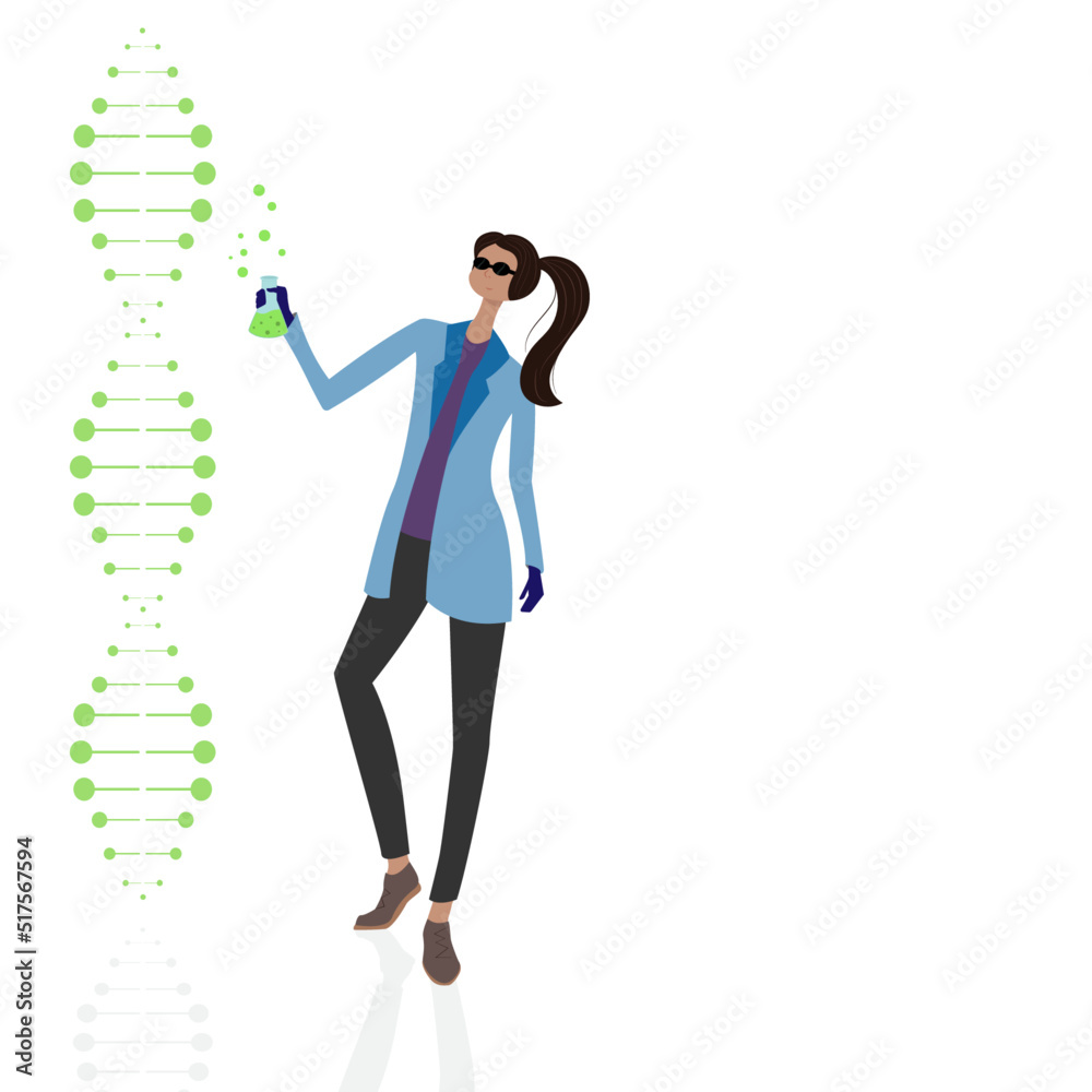 Female scientist background vector experimenting with DNA Female scientist background vector experimenting with DNA