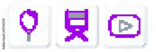 Set line Play, Balloon with ribbon and Director movie chair icon. Vector