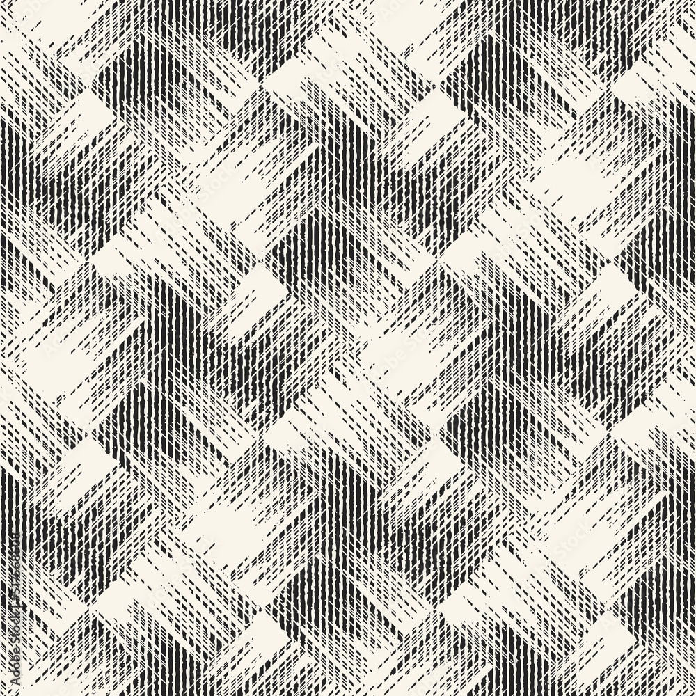Monochrome Irregularly Woven Textured Checked Pattern