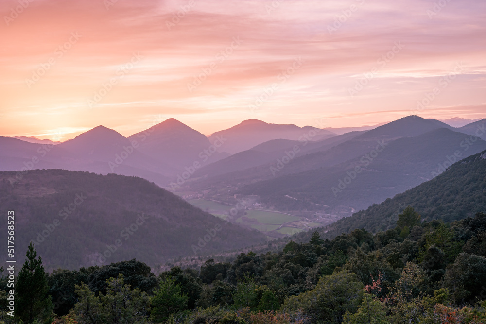 Amazing colours at sunset in the mountains (Alta Garrotxa, Spain)