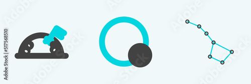 Set line Great Bear constellation, Planet with flag and icon. Vector