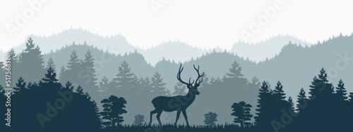 Fotografiet Best Forest Mountains Vector With A Deer