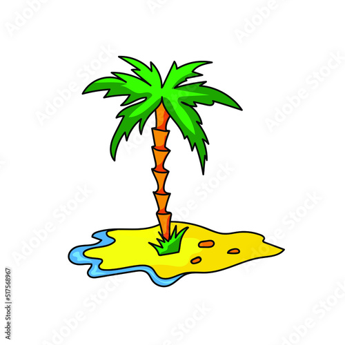 Palm , summer tree tropical beach illustration.