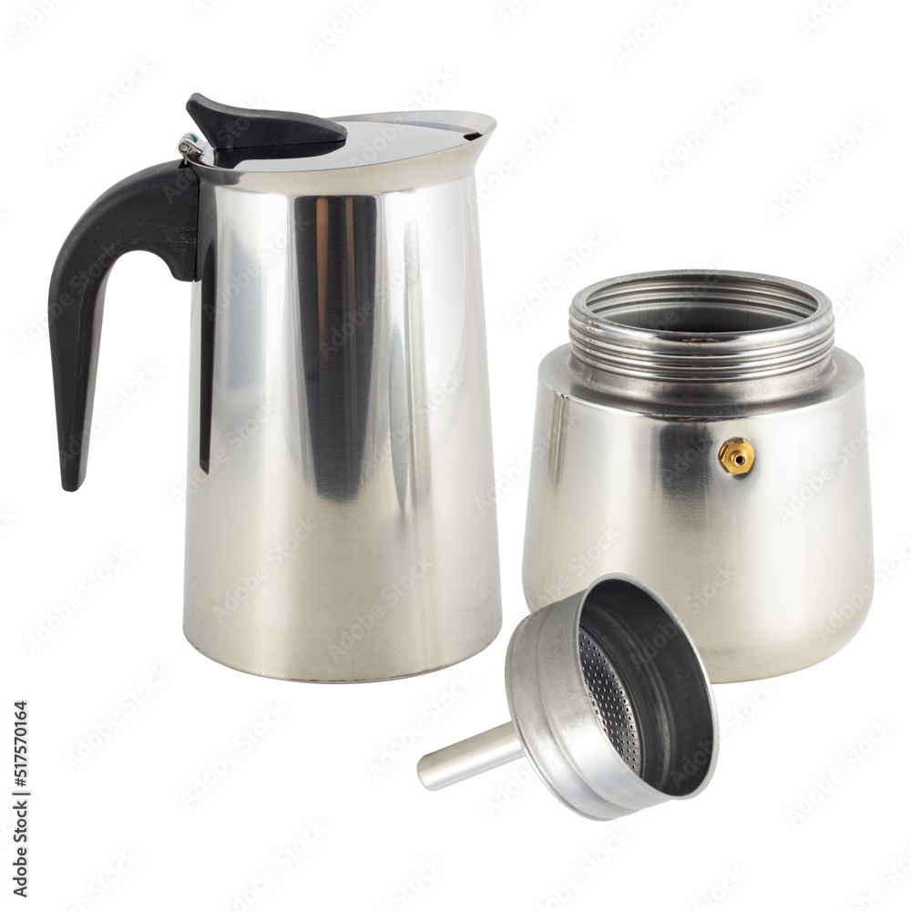 metal geyser coffee maker isolated on white background metal geyser coffee maker isolated on white background