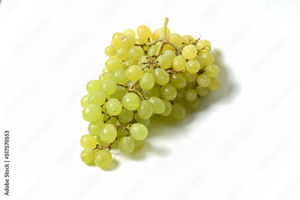 Organic Fresh Green Grapes isolated on white background 