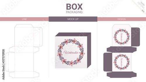 Box packaging and mockup die cut template