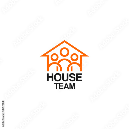 Group of people gathering in house logo icon, Team in the house logo template