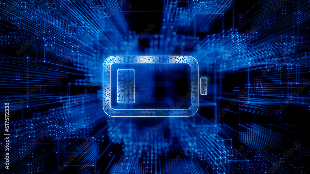 Energy Technology Concept with low battery symbol against a Futuristic ...