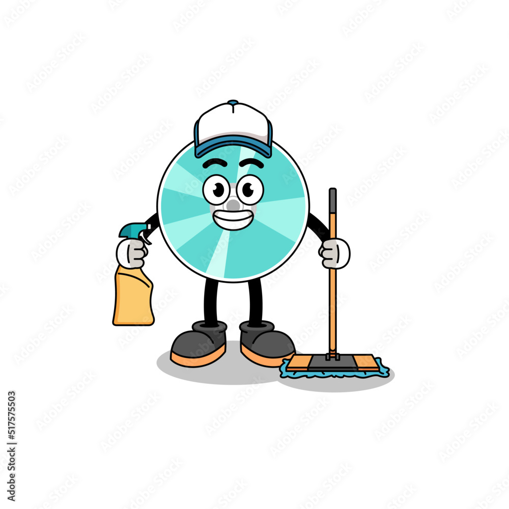 Character mascot of optical disc as a cleaning services Character mascot of optical disc as a cleaning services