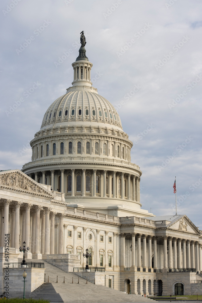 The East Front of the United States Capitol Building in Washington, DC, in the morning.