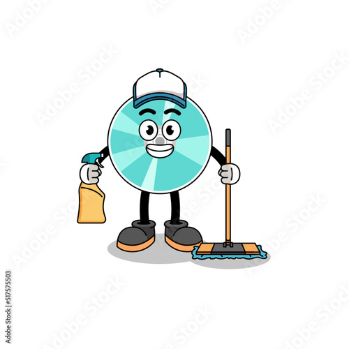 Character mascot of optical disc as a cleaning services
