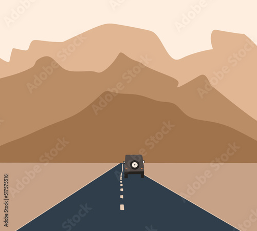 Car moving toward to the mountain on highway road countryside. Road trip landscape Concept. Rural scene. Summer Vacation.