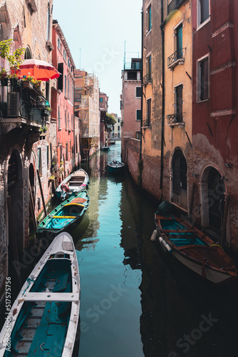 Moored boats in Venice canal © Alex