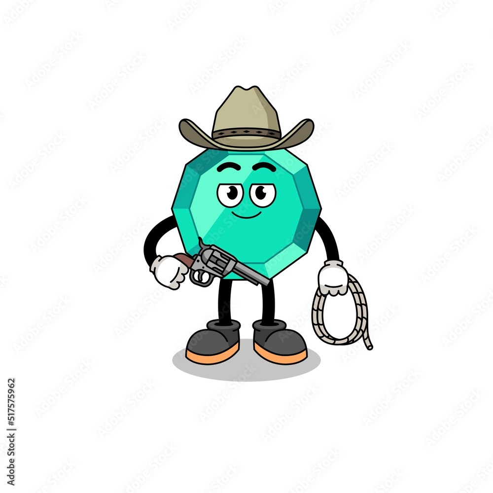 Character mascot of emerald gemstone as a cowboy Character mascot of emerald gemstone as a cowboy