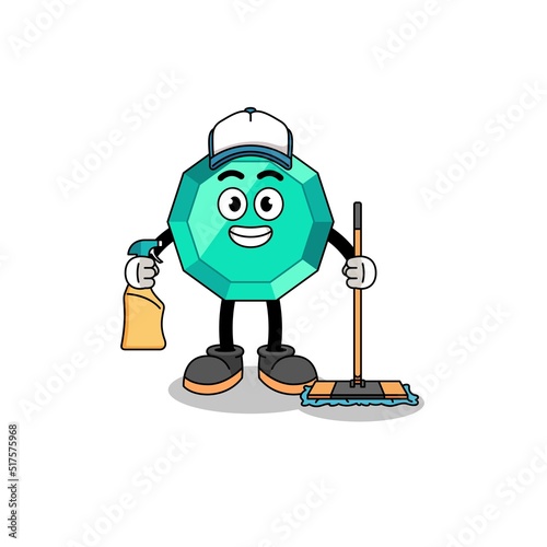 Character mascot of emerald gemstone as a cleaning services