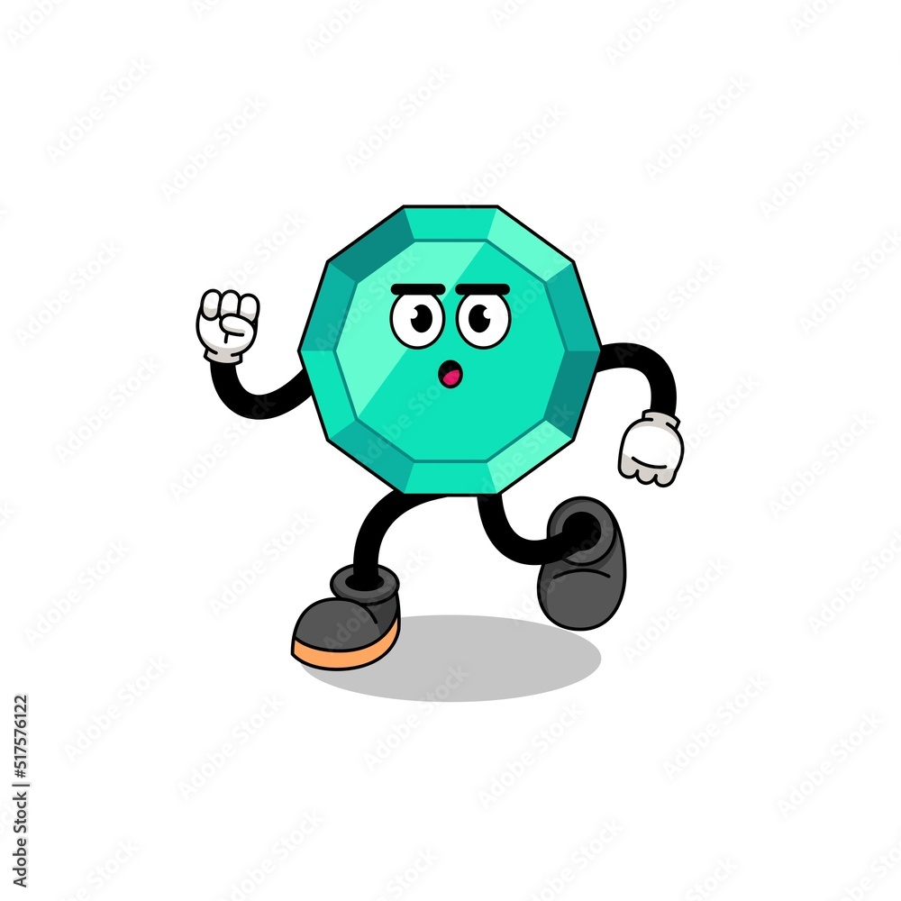 running emerald gemstone mascot illustration running emerald gemstone mascot illustration