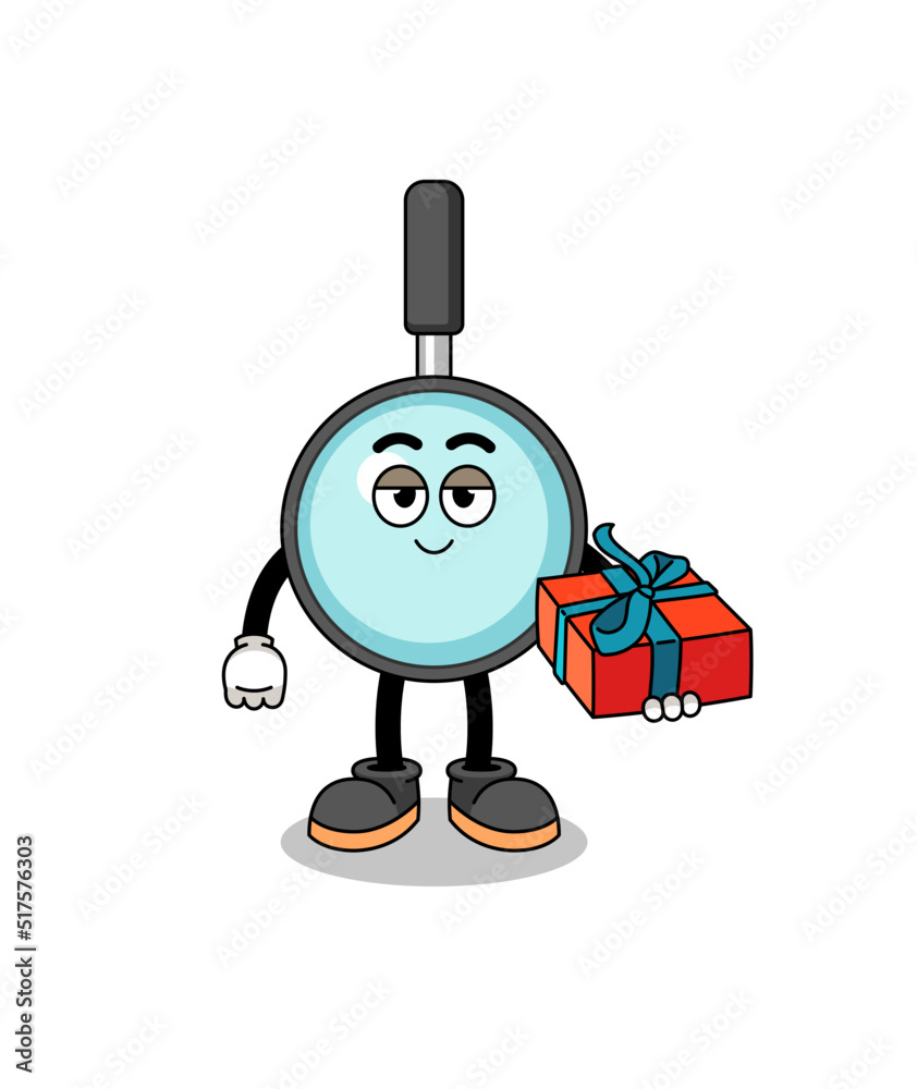 magnifying glass mascot illustration giving a gift magnifying glass mascot illustration giving a gift