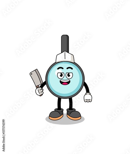 Mascot of magnifying glass as a butcher