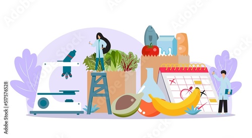 Flat illustration. Doctor's research concept. found that healthy eating eat organic food eat plant food make good health.