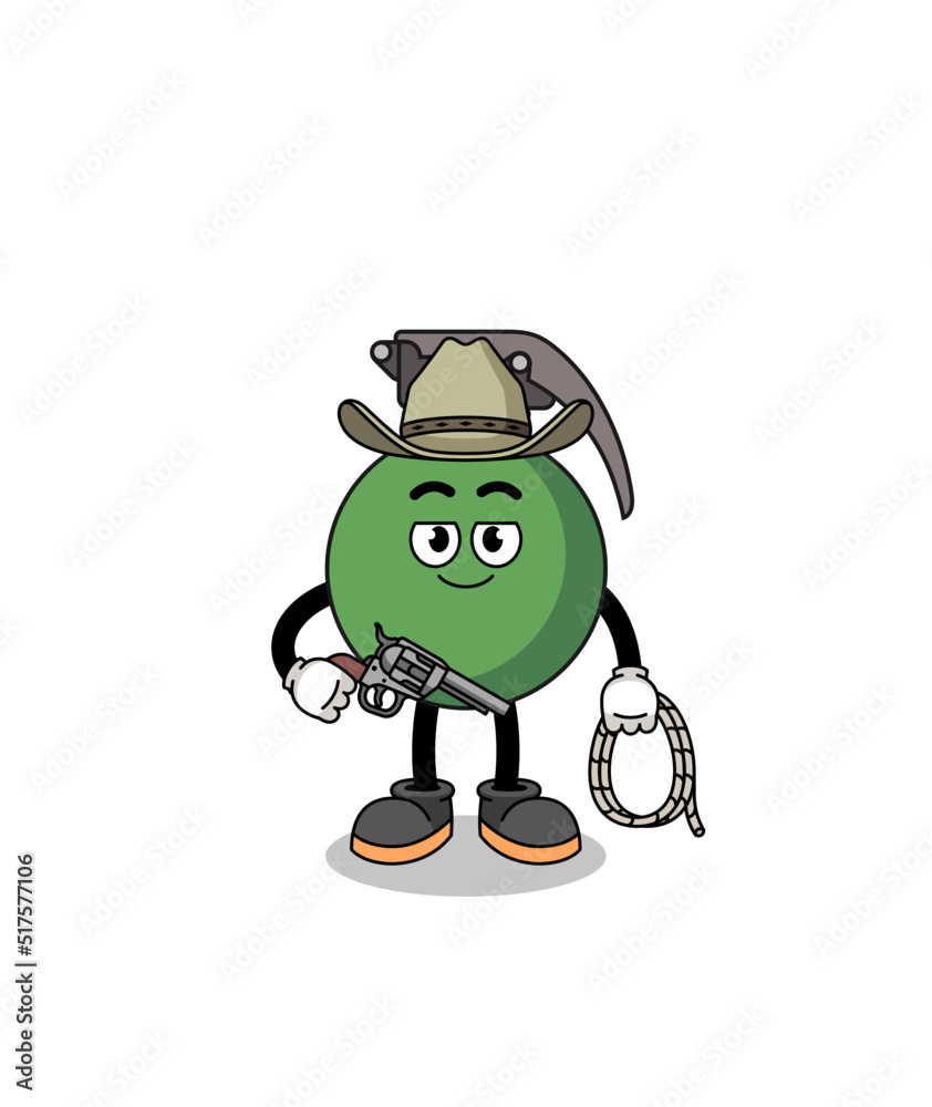 Character mascot of grenade as a cowboy