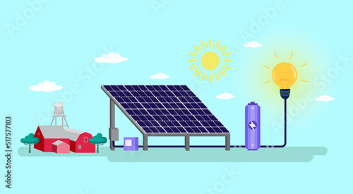 Flat illustration. Concept of working of solar panels. innovation of the future as renewable energy make the environment better.