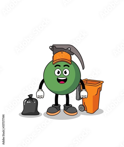 Illustration of grenade cartoon as a garbage collector