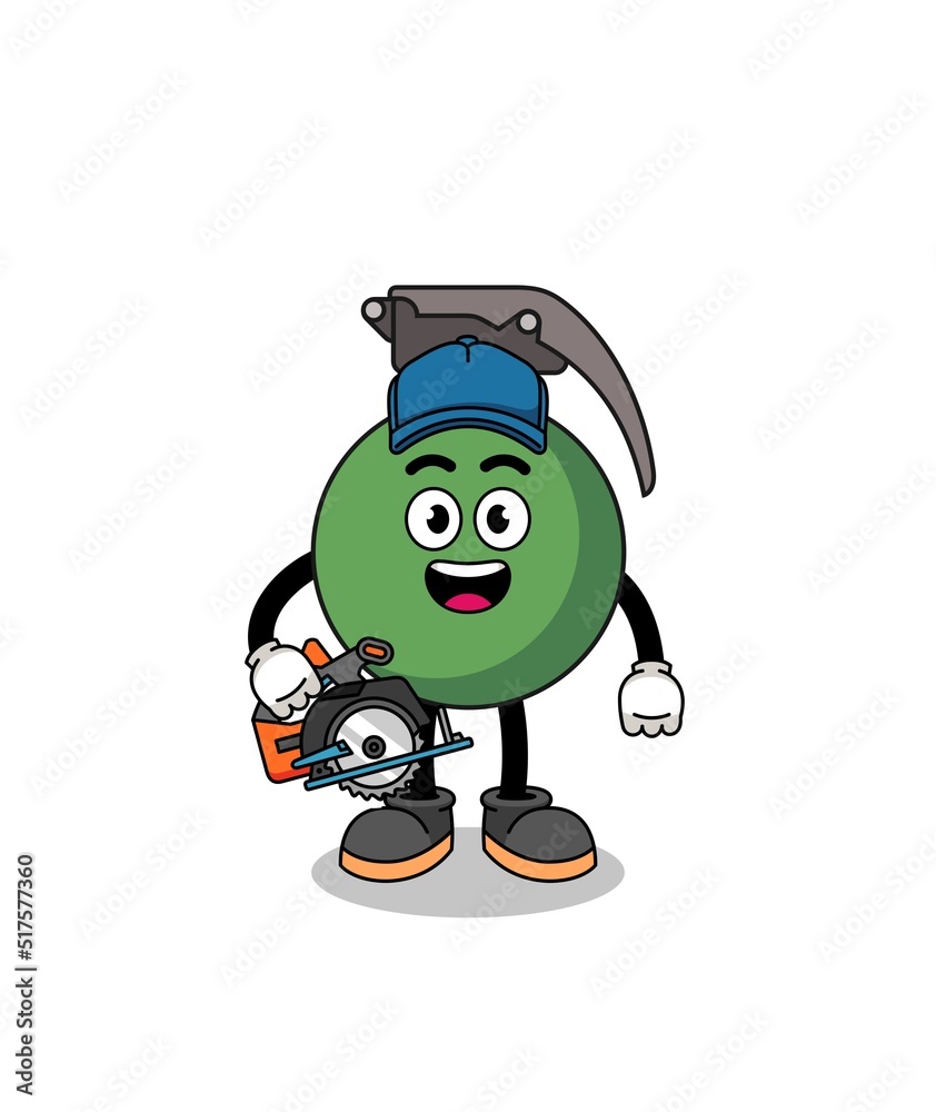 Cartoon Illustration of grenade as a woodworker