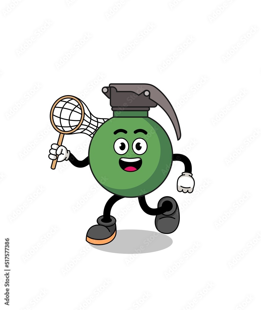 Obraz premium Cartoon of grenade catching a butterfly