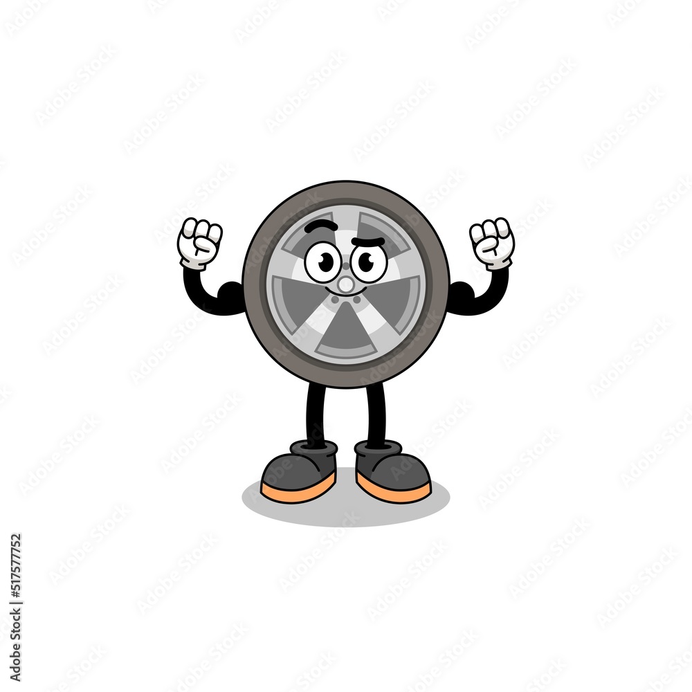 Mascot cartoon of car wheel posing with muscle Mascot cartoon of car wheel posing with muscle