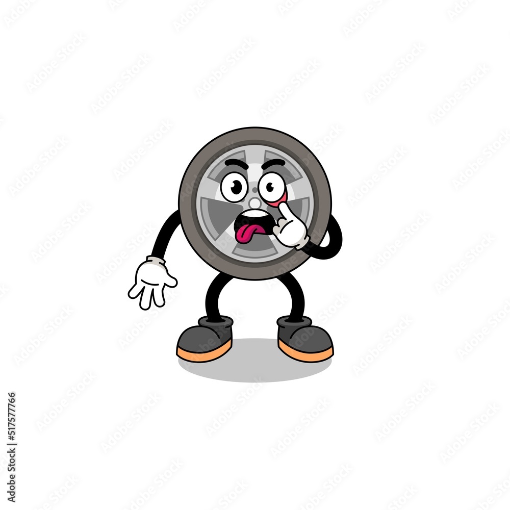 Naklejka premium Character Illustration of car wheel with tongue sticking out