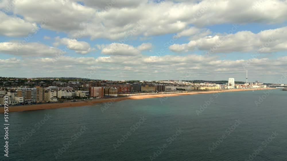 Off shore aerial clip of Brighton Beach UK Off shore aerial clip of Brighton Beach UK
