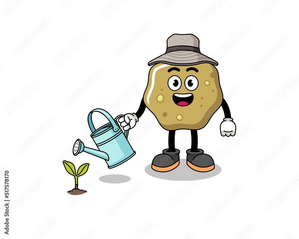 Illustration of loose stools cartoon watering the plant Illustration of loose stools cartoon watering the plant