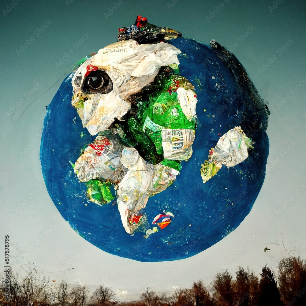 earth as trash rubbish, global landfill pollution and