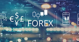 Forex trading concept with blurred city lights