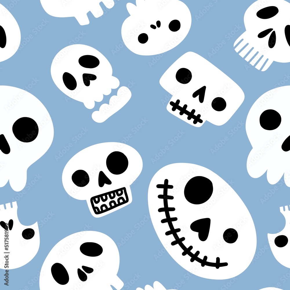 Fototapeta premium Halloween seamless cartoon sculls pattern for festive and wrapping paper and fabrics and clothes print and kids