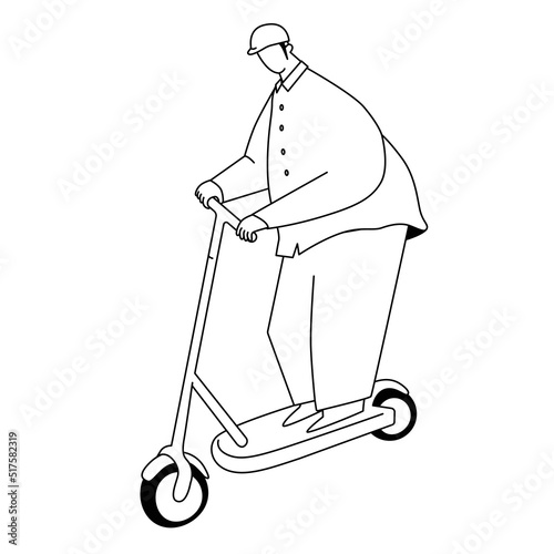 A vector illustration of a man wearing a helmet riding on an electric kickboard.