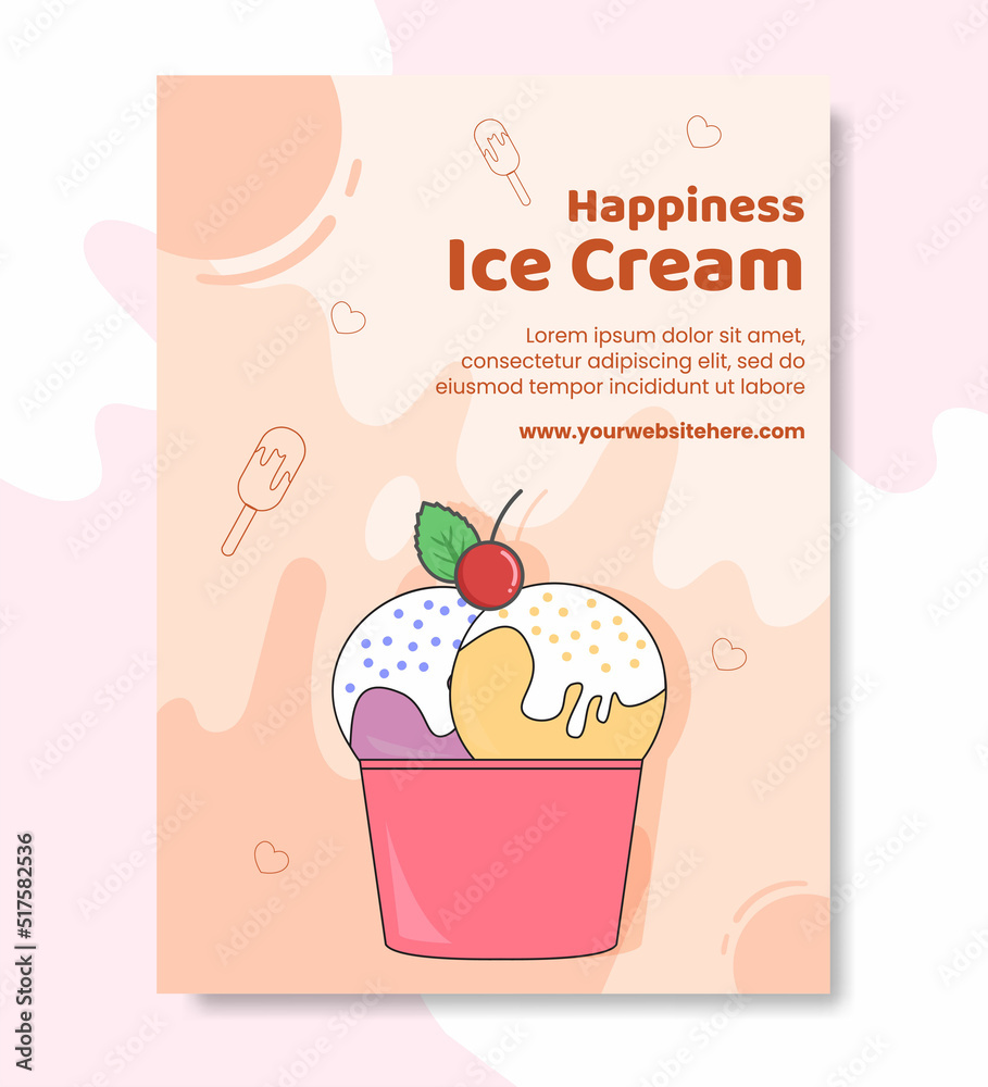 Ice Cream Poster Template Flat Cartoon Background Vector Illustration ...