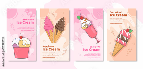 Ice Cream Social Media Stories Template Flat Cartoon Background Vector Illustration