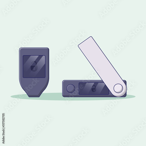 Crypto Hardware Wallet Vector Icon Illustration. Cryptocurrency Device Vector. Flat Cartoon Style Suitable for Web Landing Page, Banner, Flyer, Sticker, Wallpaper, Background
