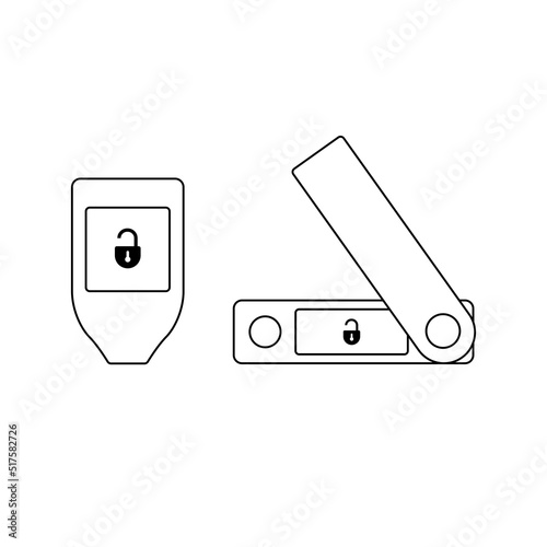 Crypto Hardware Wallet Outline Icon Illustration on White Background