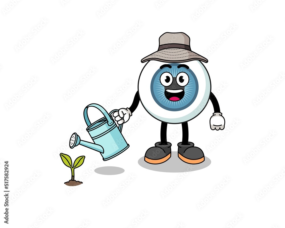 Illustration of eyeball cartoon watering the plant Illustration of eyeball cartoon watering the plant