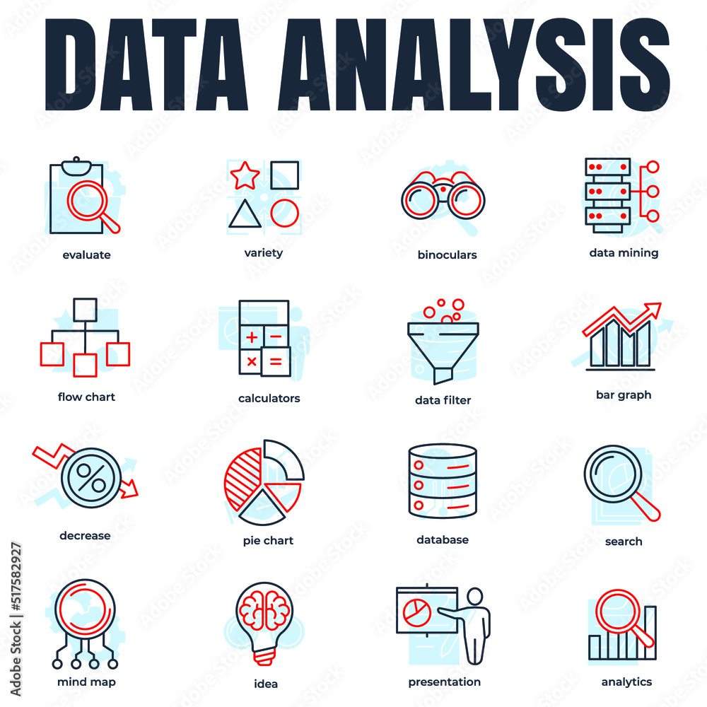 Set of Data analysis icon logo vector illustration. Data Analysis pack symbol template for graphic and web design collection