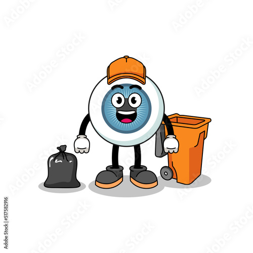 Illustration of eyeball cartoon as a garbage collector