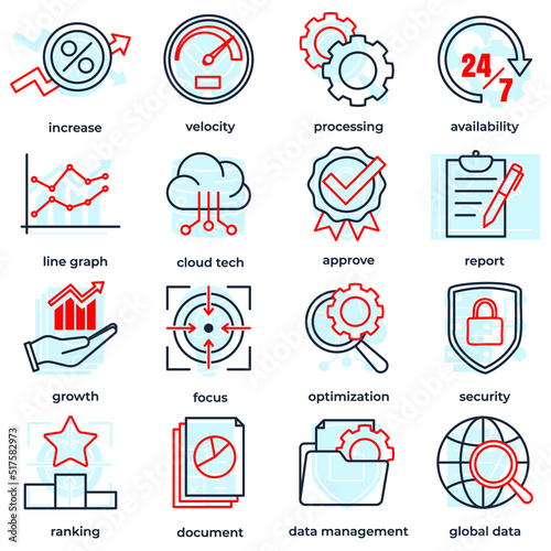 Set of Data analysis icon logo vector illustration. Data Analysis pack symbol template for graphic and web design collection