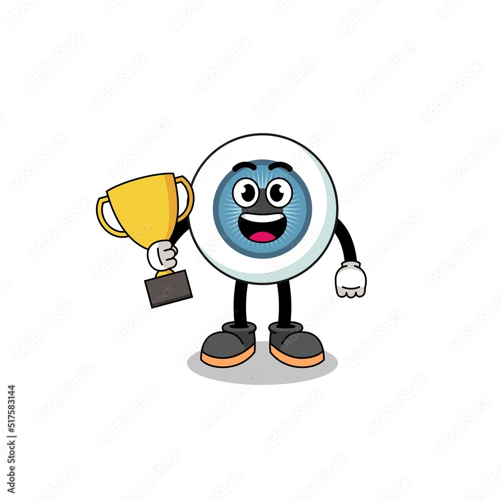 Cartoon mascot of eyeball holding a trophy Cartoon mascot of eyeball holding a trophy