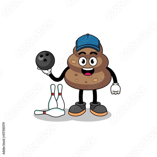 Mascot of poop as a bowling player