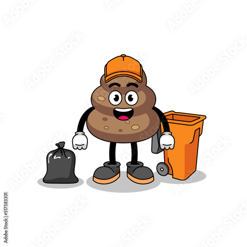 Illustration of poop cartoon as a garbage collector
