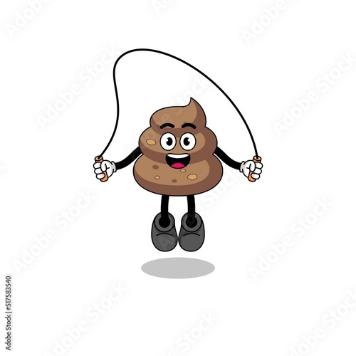 poop mascot cartoon is playing skipping rope