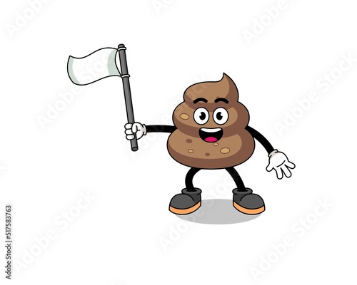 Cartoon Illustration of poop holding a white flag